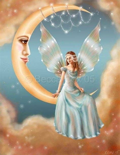 Blue Fairy Sitting On A Crescent Moon Angels Pinterest