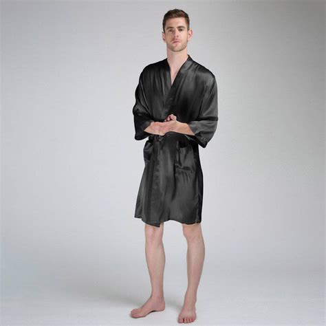 Short Mens Silk Robe Luxury Pure Silk Kimono Robe With Pockets Big An