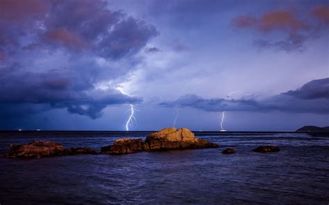 Lightning Ocean Nature Clouds Forces Of Nature Storm Sea Hd