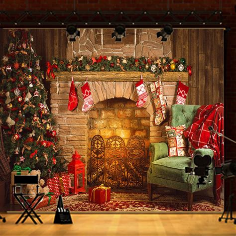 7x5ft Christmas Tree Fireplace Chair T Photography Backdrop Studio