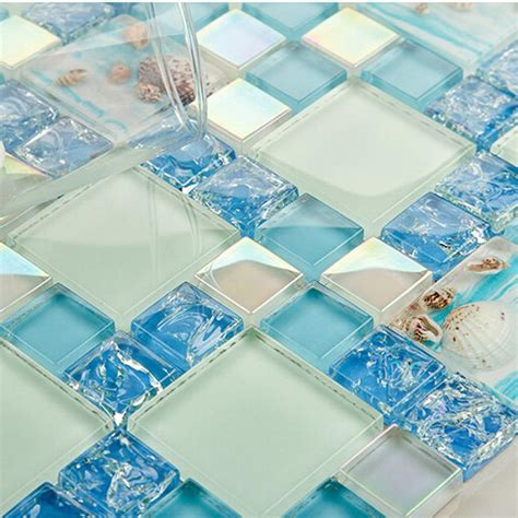 Blue Sparkly Backsplash Tile Crackled Crystal Glass Tile Etsy White