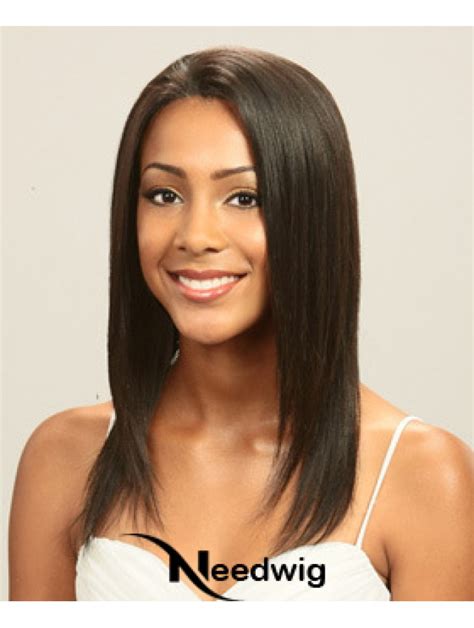 Without Bangs Perfect Straight Brown Long Human Hair Lace Front Wigs