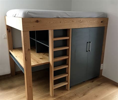 B x h x t montiert: Hochbett aus Eiche mit Kleiderschrank und Schreibtisch ...