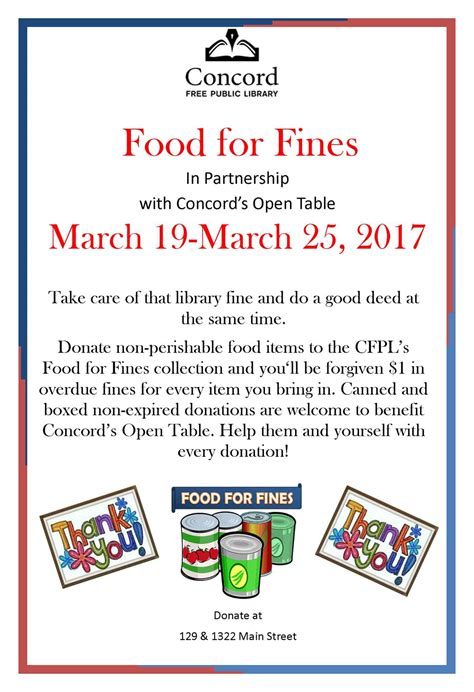 Concord Library Food For Fines Program Open Table