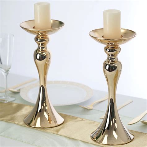 2 Pack 12 Tall Gold Floral Stand Pillar Candle Holder