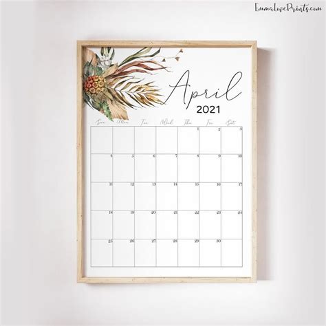 Printable Wall Calendar 2021 Watercolor Calendar 2021 Etsy
