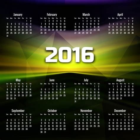 Free Vector Colorful 2016 Calendar In Abstract Style