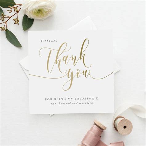 Thank You For Being My Bridesmaid Card Gold Effect By Farrah Eve Paper Co Wedding Card