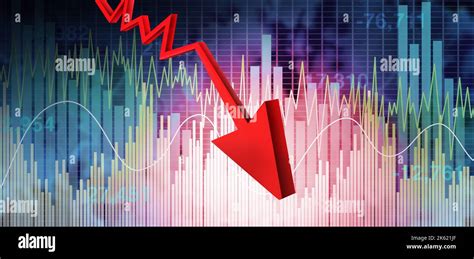 Market Decline And Financial Market Crash As A Downward Red Arrow