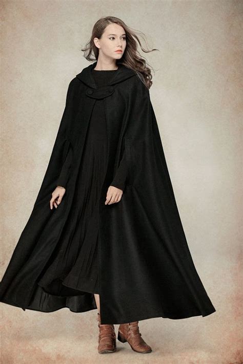 Black Cloaks For Black Friday Hooded Wool Coat Long Wool Coat