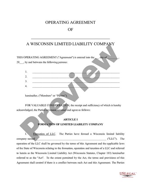 Wisconsin Limited Liability Company Llc Operating Agreement Wisconsin