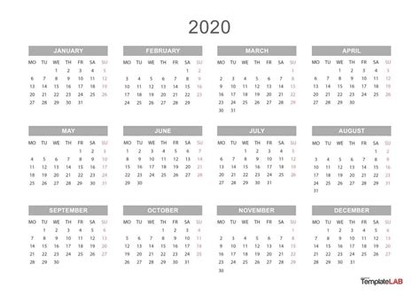 2020 Year At A Glance Printable Calendar Inspiration Design