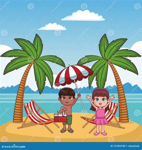 Kids And Beach Cute Cartoons Stock Vector Illustration Of Summer