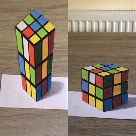 3d Anamorphic Drawing Of Rubiks Cube With Coloured Pencils Rdrawing