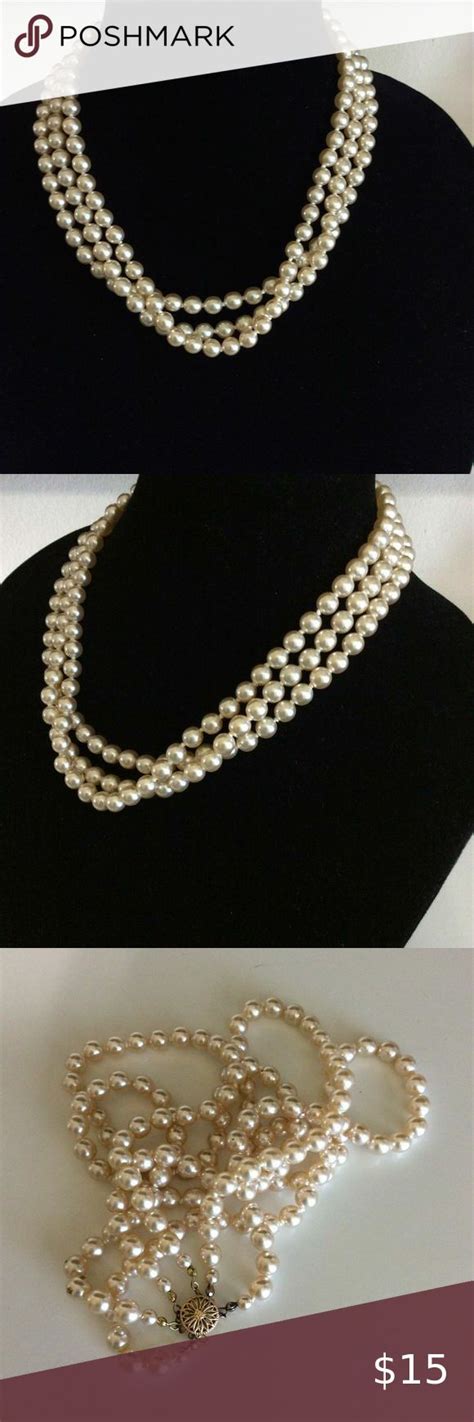 Multi Strand Faux Pearl Layer Gold Clasp Necklace Pearl Layers Womens Jewelry Necklace Faux