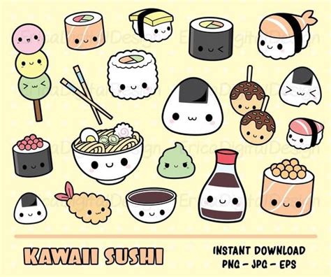 Kawaii Sushi Clipart Set Lindo Clip Art De Sushi Nigiri De Salmón