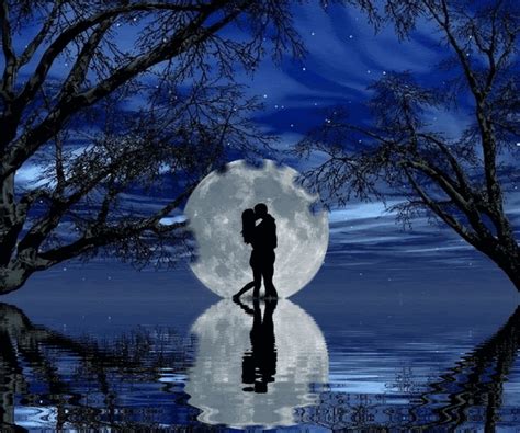 Blue Moon Couple Romance Romantic Wallpaper Moonlight