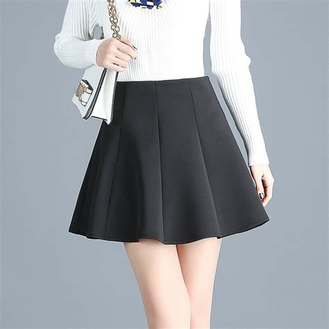 autumn and winter 2018 cotton skirt woman knitted elastic high waist mini skirt pleated flared