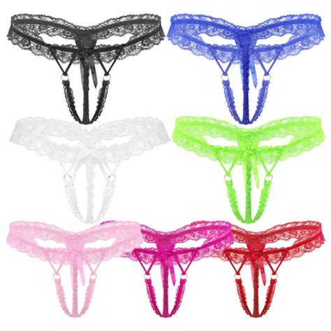 Mens Sexy Lace Thong G String Panties Crotchless T Back Lingerie Sissy Underwear 8 54 Picclick