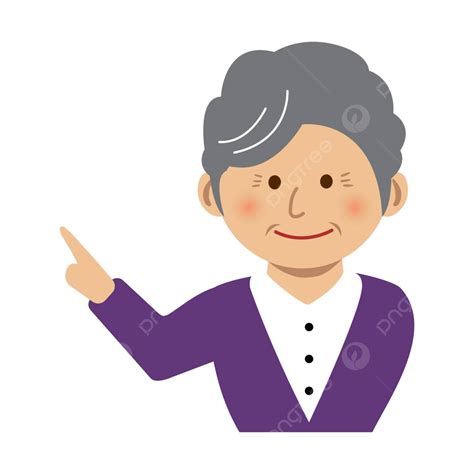 Vector Illustration Of Elderly Asian Woman Pointing Towards Something