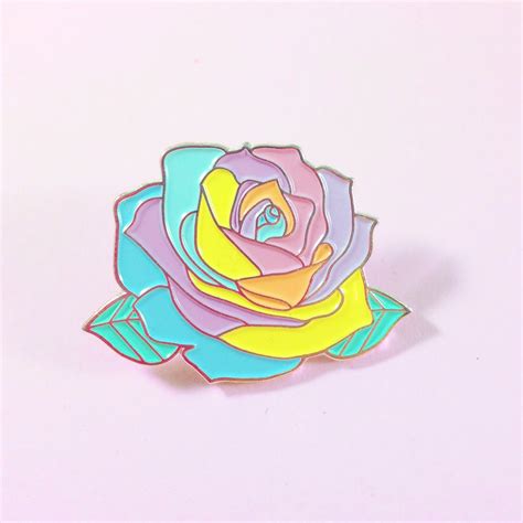 Pastel Rainbow Rose Enamel Pin Krystan Saint Cat