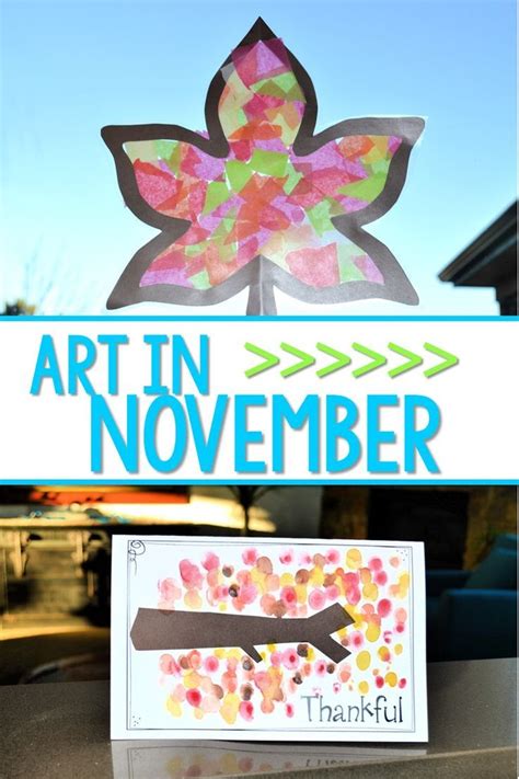 A Sign That Says Art In November With An Image Of A Paper Flower On It