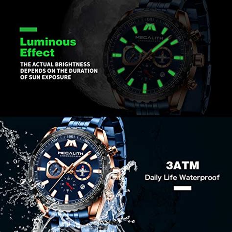 megalith mens watches with stainless steel waterproof analog quartz fashion business chronograph