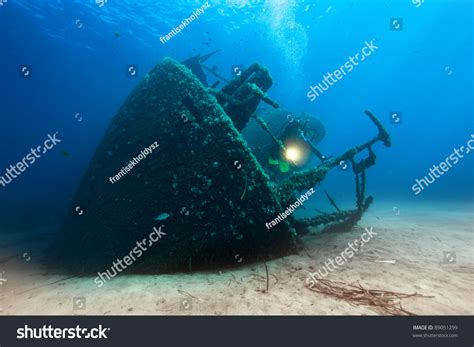 Divers Exploring A Wreck Island Elba Italy Stock Photo 89051299