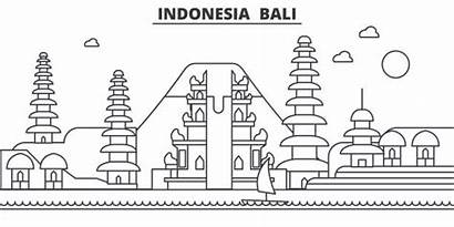 Bali Vector Indonesia Line Pura Illustration Landmarks