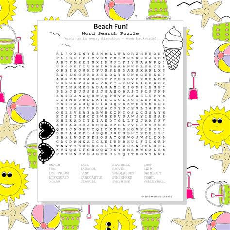 Beach Fun Word Search For Kids Word Search Party Favour Etsy
