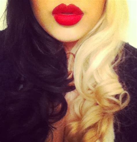 Half And Half Blonde And Black Hair Colors Red Lips