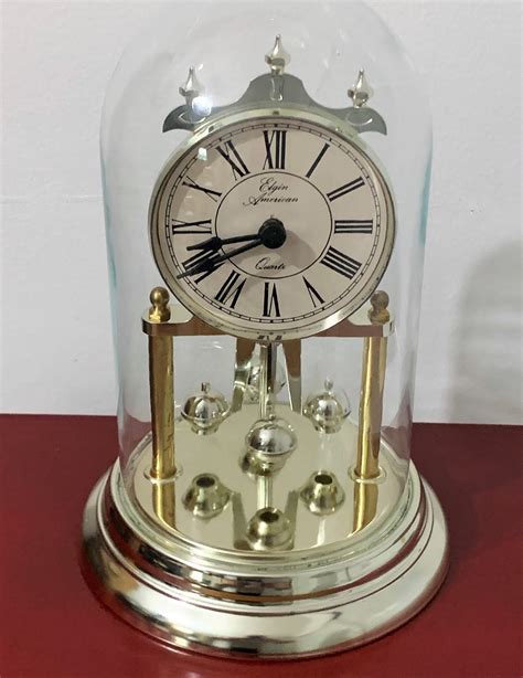 Elgin American Anniversary Clock Glass Dome Rotating Pendulum Triple Crown Made In Usa 9 T
