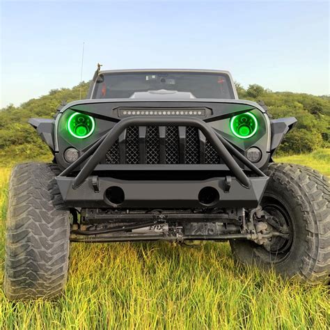 07 18 Jeep Jk Gladiator Grille With Offroad Light And Rgb Halo Headlight