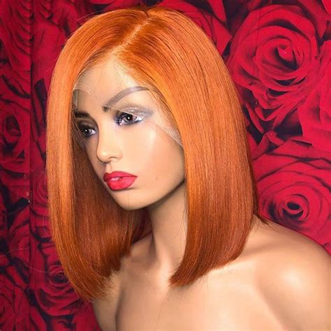Orange Ginger Lace Front Wig For Women Straight Bob Wig Lace F Etsy
