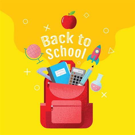 Yellow Back To School Poster With Red Backpack 833440 Vector Art At
