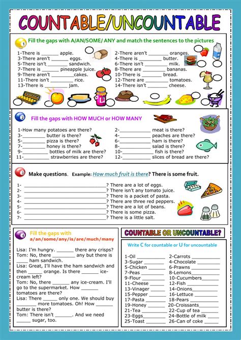 Countable Uncountable Nouns Interactive Worksheet