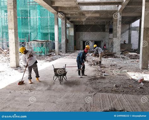 Construction Workers Are Carrying Out Daily Routines And Housekeeping