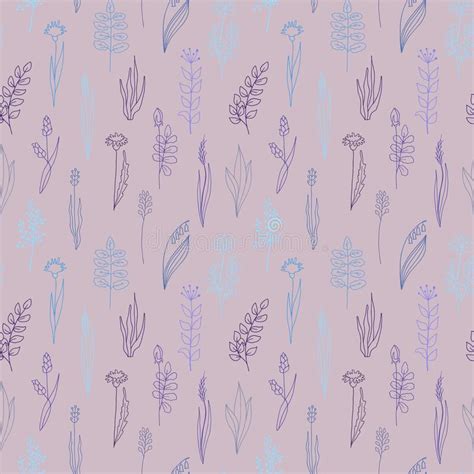 Floral Vector Seamless Pattern Hand Drawn Outline Colored Plants And