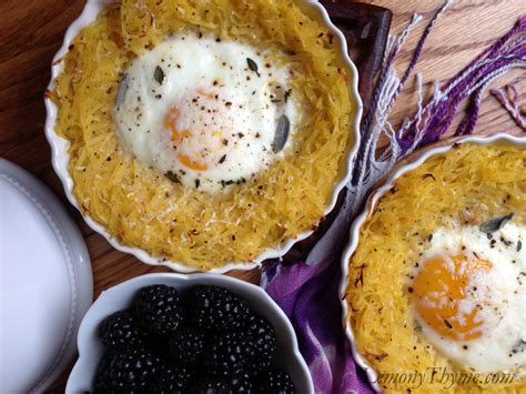 Eggs Baked In Herbed Spaghetti Squash Nests Lemony Thyme