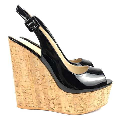 Sexy Cork Platform Wedges High Heel Metallic Slingback Sandals Size Uk1
