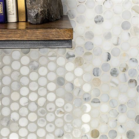 Calacatta 1 Polished Marble Tiles Penny Round Penny Round Mosaic