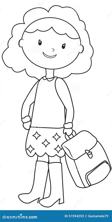 School Girl Coloring Page Stock Illustration Illustration Of Colouring