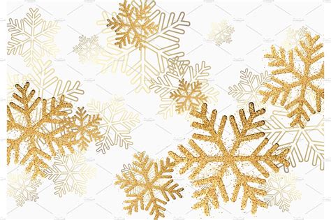 Winter Holiday Pattern With Golden Bright Shining Snowflakes With Gold