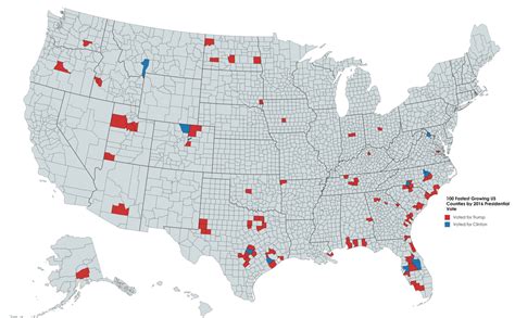 100 Fastest Growing Us Counties Colored By 2016 Presidential Vote