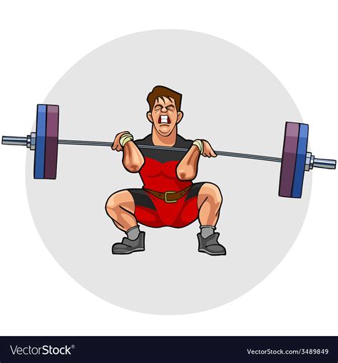 Cartoon Weightlifter With An Effort Squeezing Vector Image