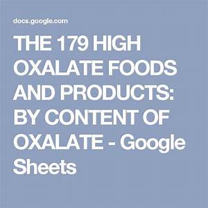 The 177 High Oxalate Foods And Products By Content Of Oxalate