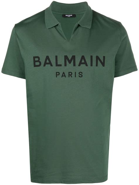 Balmain Logo Print Polo Shirt In Grün Modesens