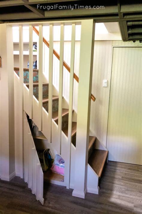 Hidden Storage Under Stairs With Modern Diy Basement Railing This