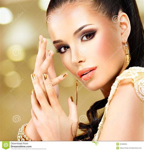 Beautiful Face Of Glamor Woman With Black Eye Makeup Stock