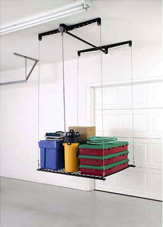 The system of overhead storage is one of the best ideas to store seasoned and heavy items. Overhead Garage Storage Hoist | Dandk Organizer